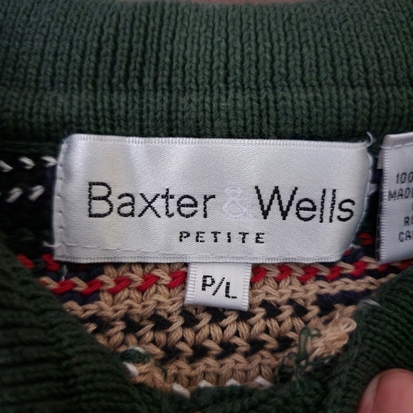 Vintage Baxter Wells 100% Cotton Plaid Cardigan Sweater Women's PL Petite Large - Picture 6 of 8